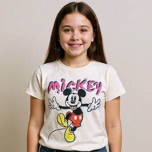 Disney Mickey Mouse Kids T-Shirt - Cream and Pink